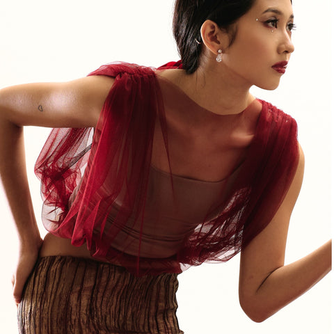 TULLE TOP in LIPSTICK